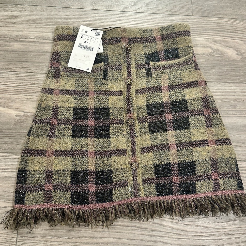 Zara Plaid Mini Skirt - Black and Pink